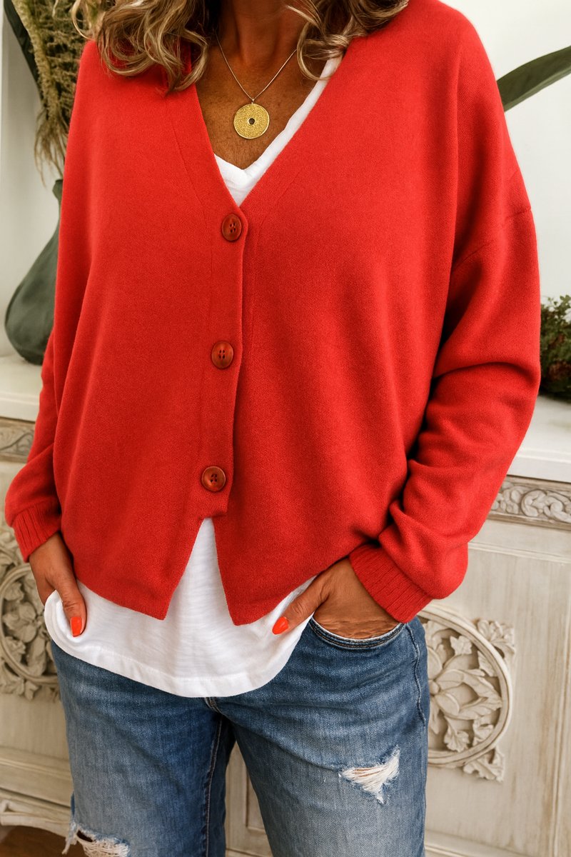 Women's V-Neck Button-Front Relaxed-Fit Knit Cardigan