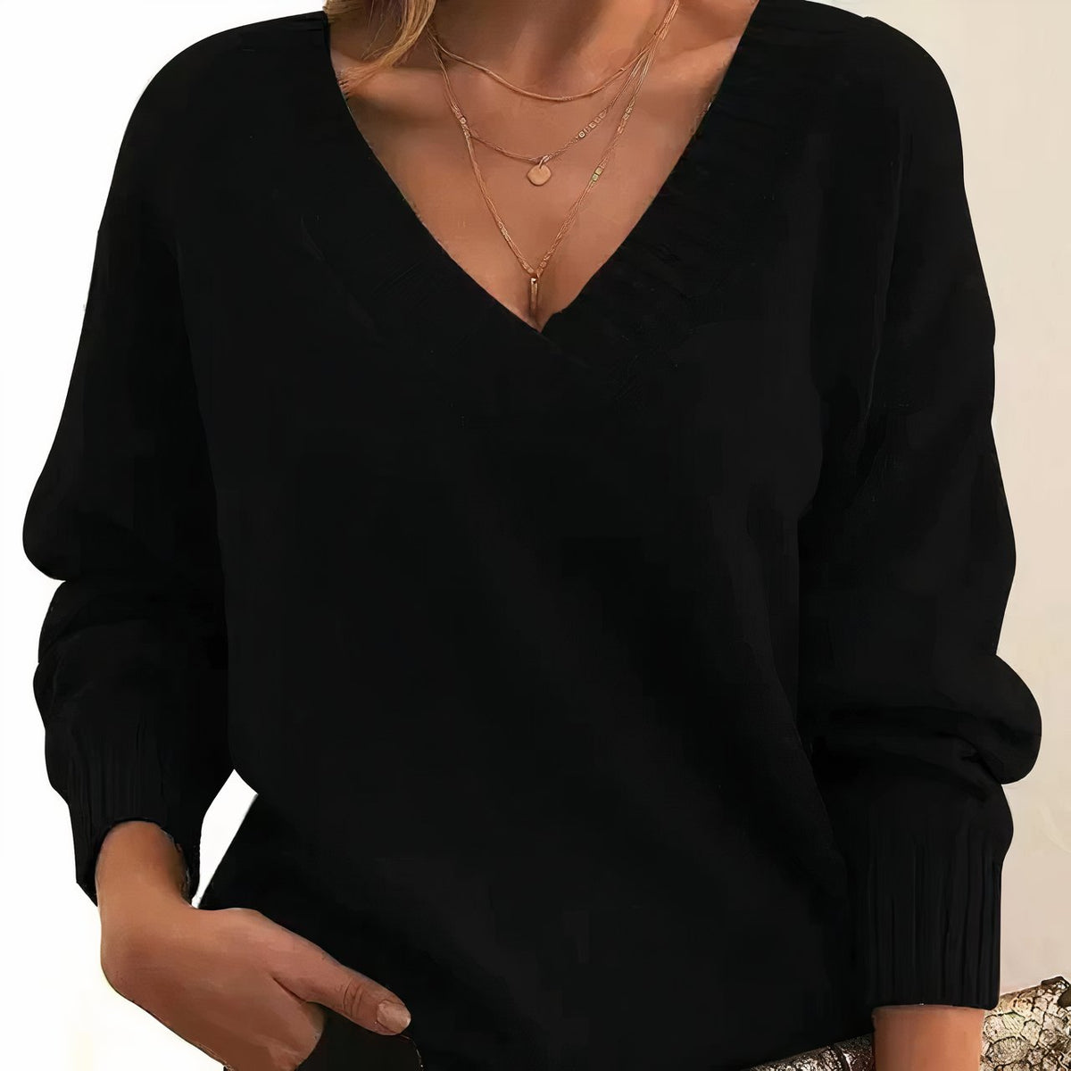 Women's V-Neck Long Sleeve Soft Knit Blend Knit Sweater