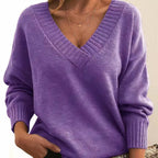 Women's V-Neck Long Sleeve Soft Knit Blend Knit Sweater