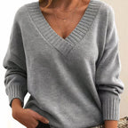 Women's V-Neck Long Sleeve Soft Knit Blend Knit Sweater