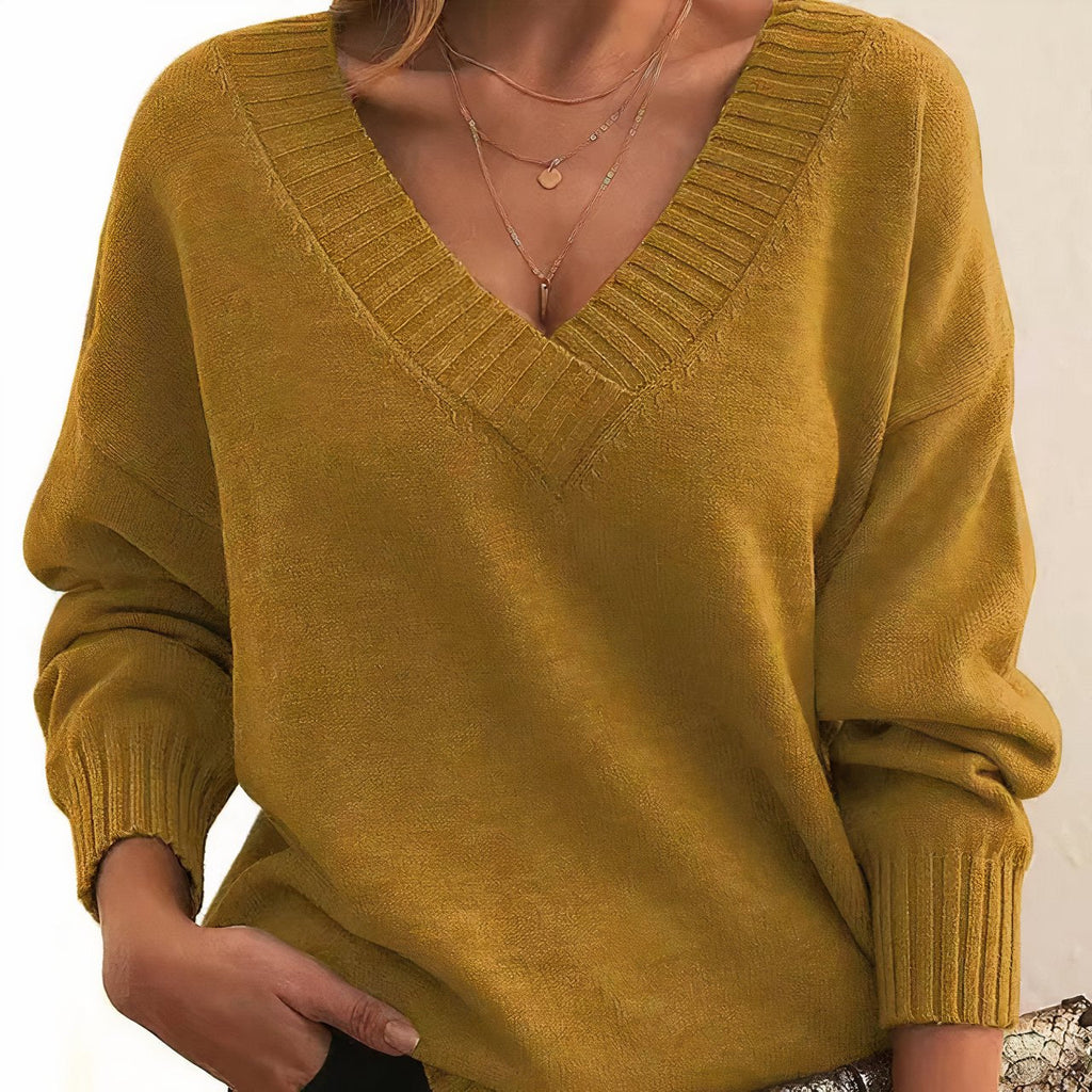 Women's V-Neck Long Sleeve Soft Knit Blend Knit Sweater