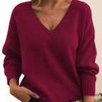 Women's V-Neck Long Sleeve Soft Knit Blend Knit Sweater