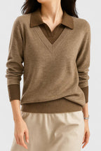 Women's V-Neck Polo Collar Knit Pullover Sweater
