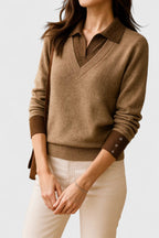 Women's V-Neck Polo Collar Knit Pullover Sweater