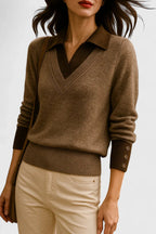 Women's V-Neck Polo Collar Knit Pullover Sweater