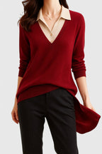 Women's V-Neck Polo Collar Knit Pullover Sweater