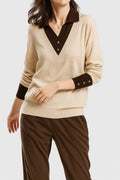 Women's V-Neck Polo Collar Knit Pullover Sweater