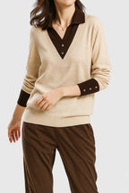 Women's V-Neck Polo Collar Knit Pullover Sweater