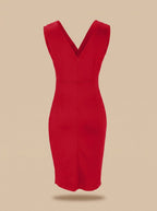 Women's V-Neck Ruched Bodycon Midi Dress Side Slit