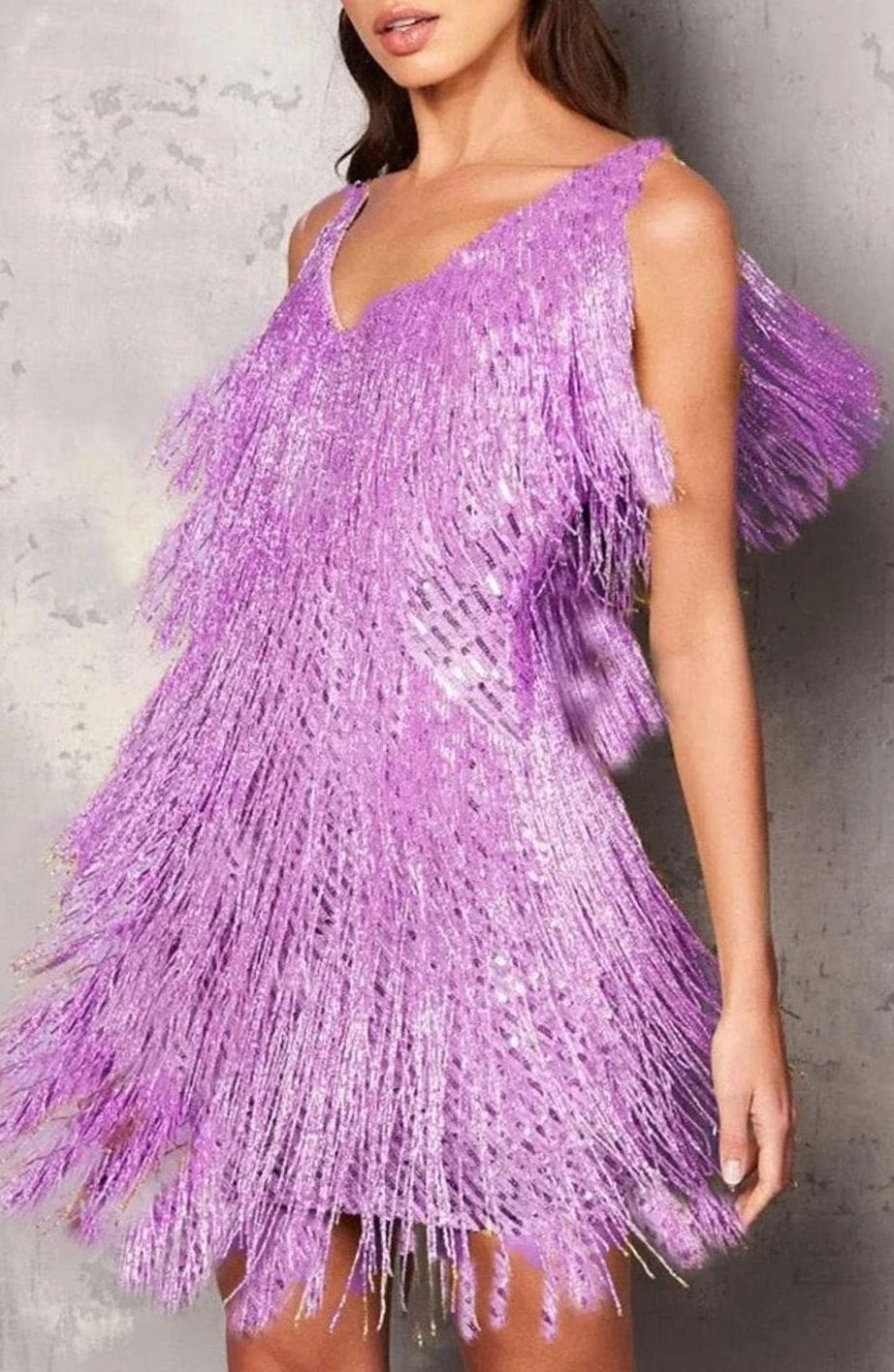 Women's V-Neck Sequin Fringe Mini Cocktail Dress
