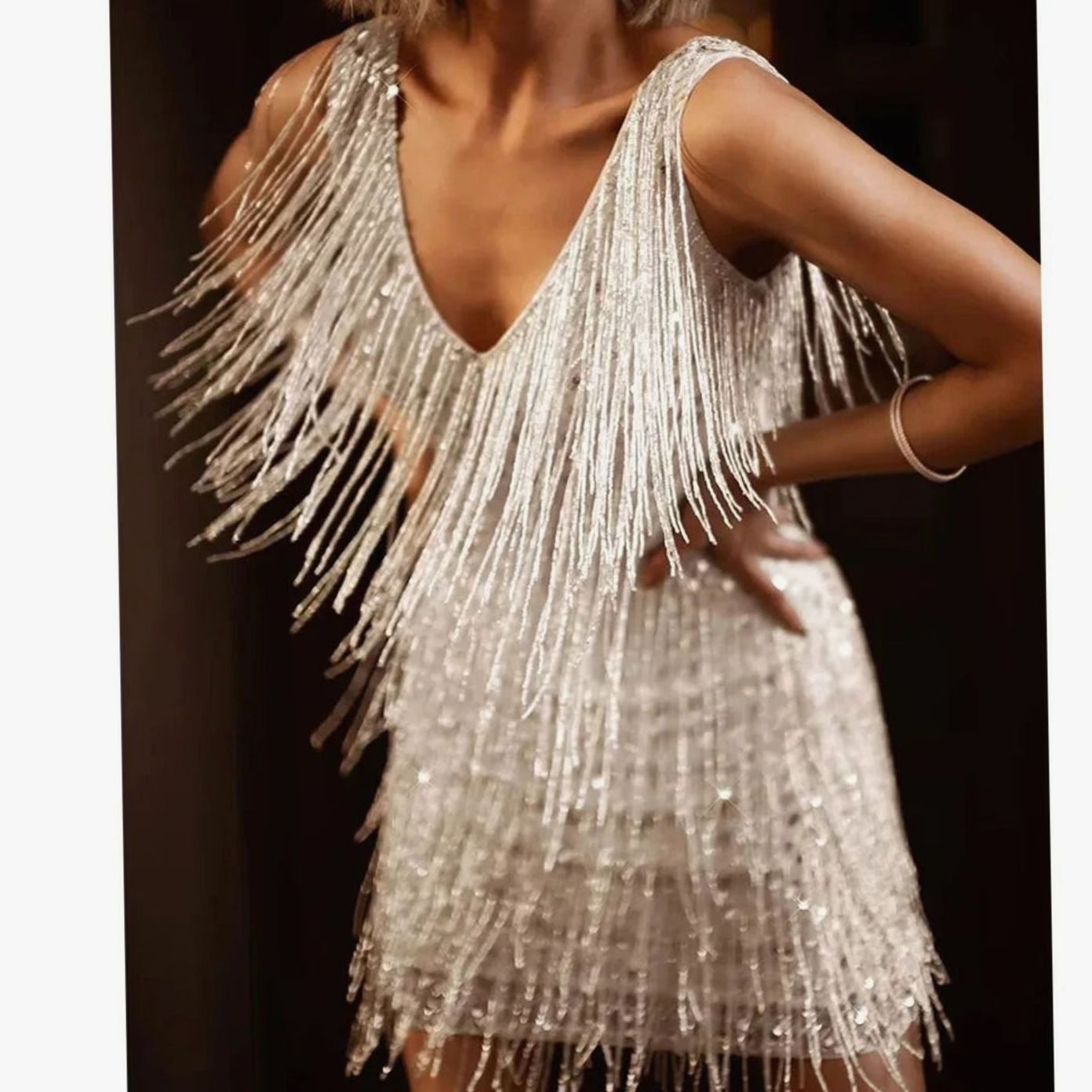 Women's V-Neck Sequin Fringe Mini Cocktail Dress