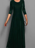 Women's Velvet Long Sleeve Formal Party Dress Maxi A-Line