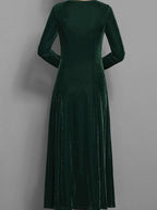 Women's Velvet Long Sleeve Formal Party Dress Maxi A-Line