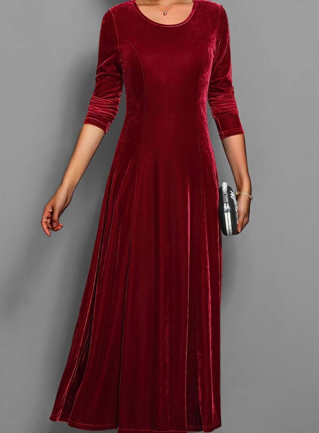 Women's Velvet Long Sleeve Formal Party Dress Maxi A-Line
