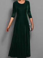 Women's Velvet Long Sleeve Formal Party Dress Maxi A-Line