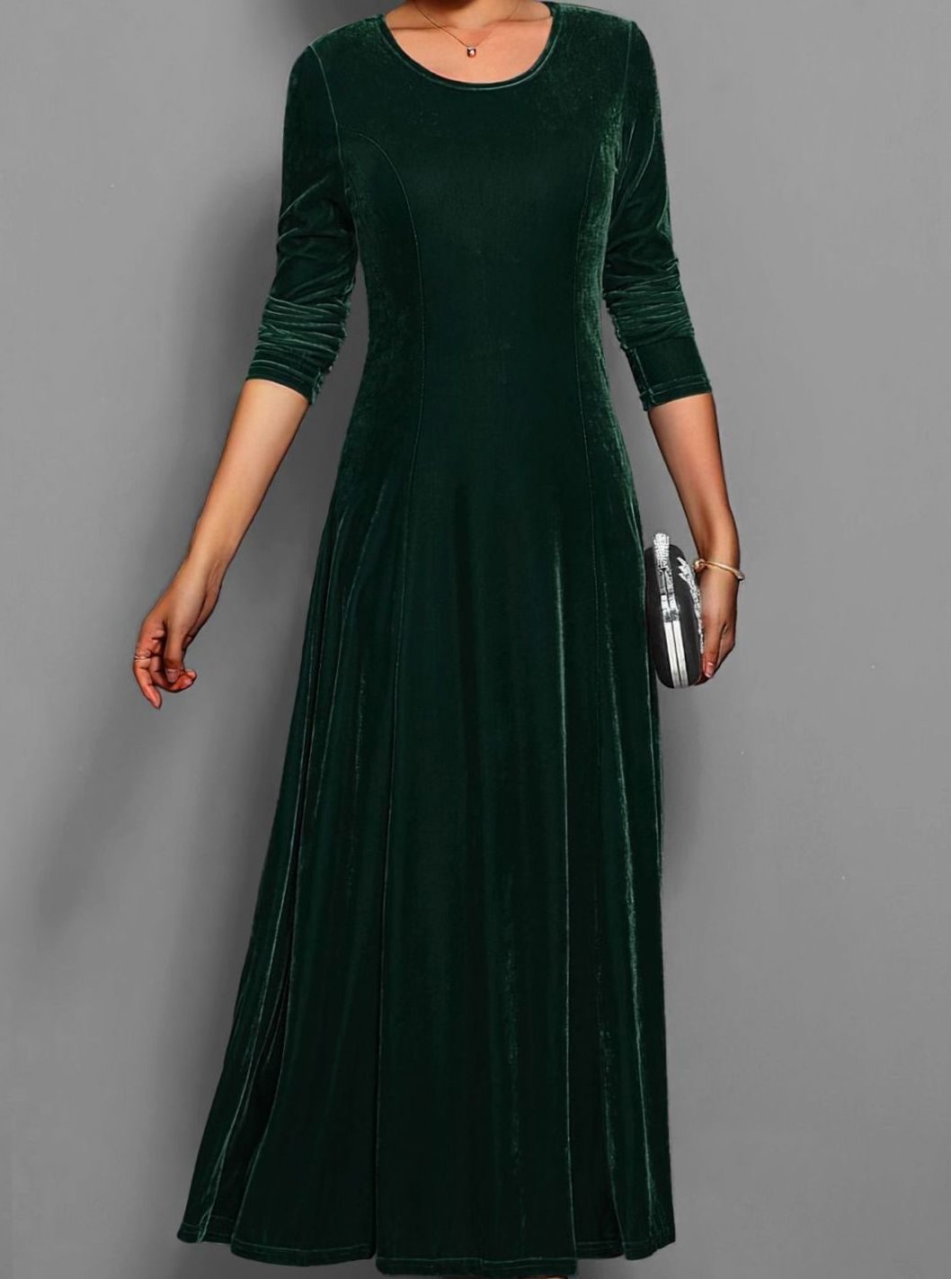 Women's Velvet Long Sleeve Formal Party Dress Maxi A-Line