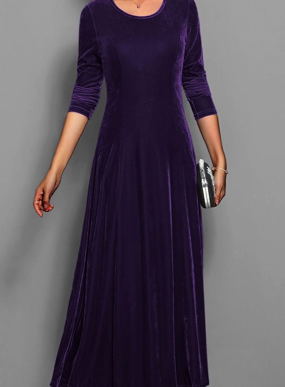 Women's Velvet Long Sleeve Formal Party Dress Maxi A-Line