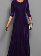 Women's Velvet Long Sleeve Formal Party Dress Maxi A-Line
