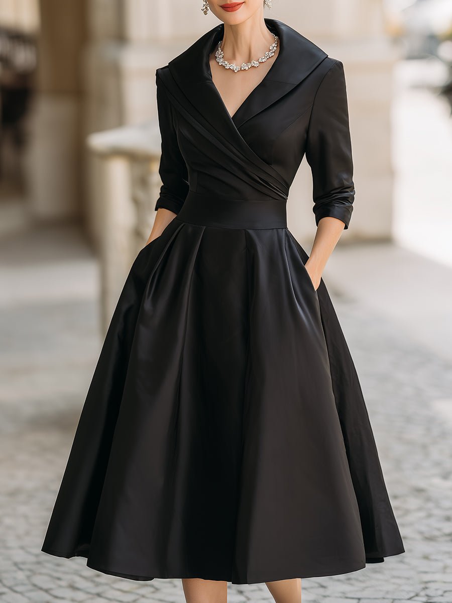 Women's Vintage A-Line Wrap Cocktail Party Dress Midi Pleated