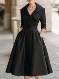 Women's Vintage A-Line Wrap Cocktail Party Dress Midi Pleated