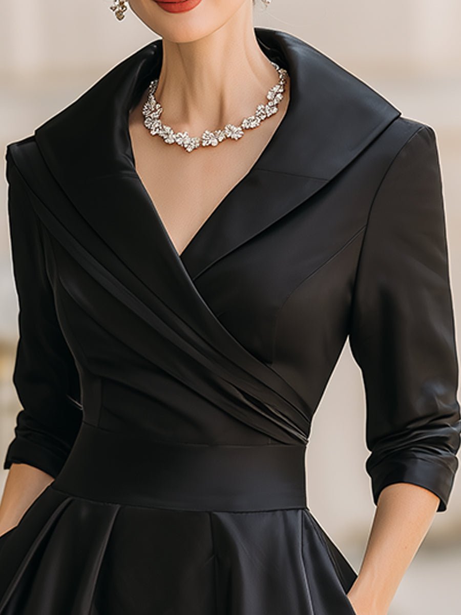 Women's Vintage A-Line Wrap Cocktail Party Dress Midi Pleated