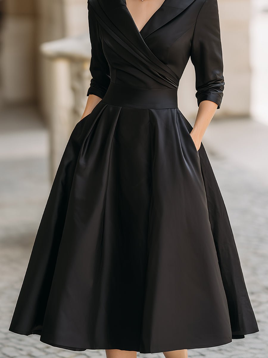 Women's Vintage A-Line Wrap Cocktail Party Dress Midi Pleated