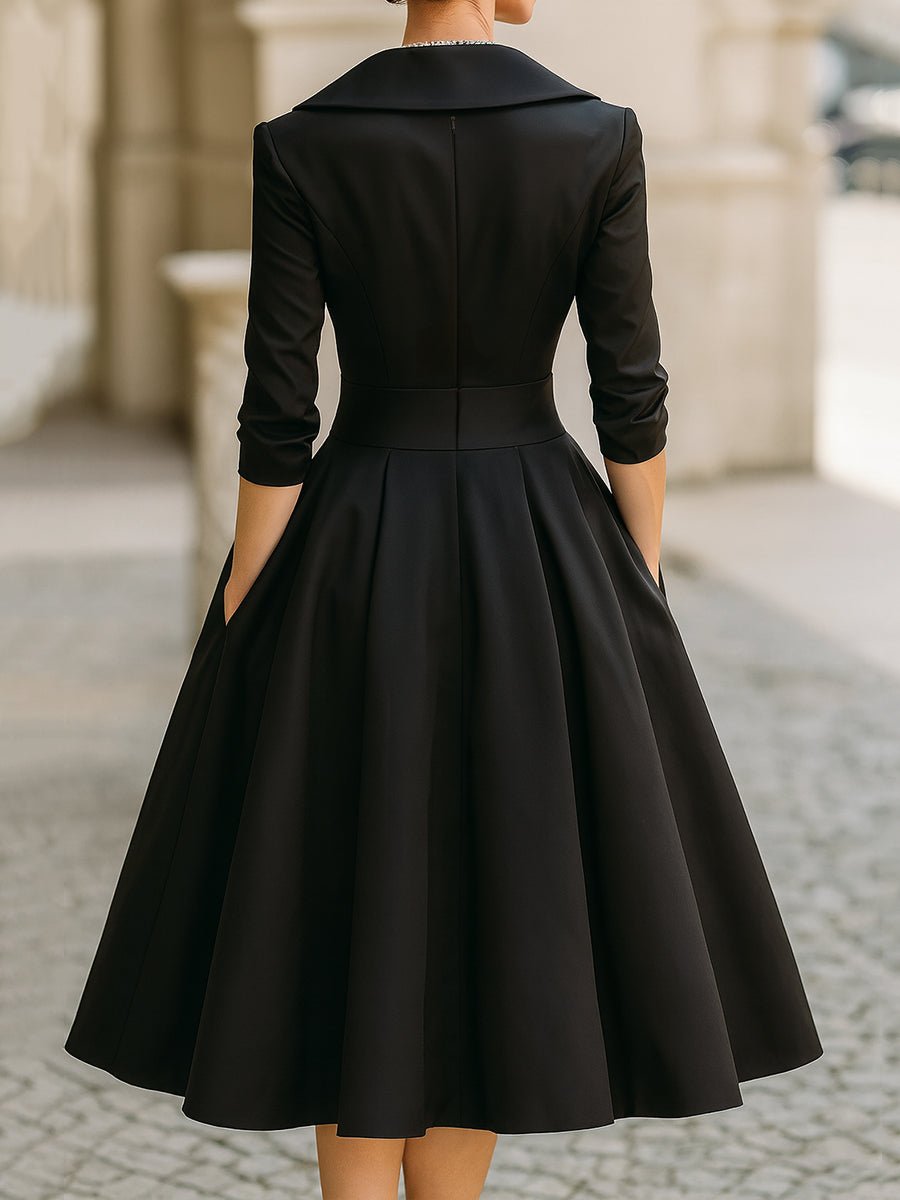 Women's Vintage A-Line Wrap Cocktail Party Dress Midi Pleated
