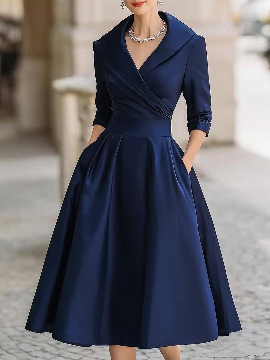Women's Vintage A-Line Wrap Cocktail Party Dress Midi Pleated