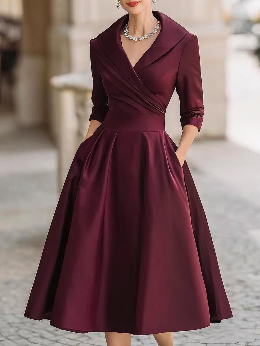 Women's Vintage A-Line Wrap Cocktail Party Dress Midi Pleated