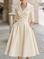 Women's Vintage A-Line Wrap Cocktail Party Dress Midi Pleated