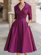 Women's Vintage A-Line Wrap Cocktail Party Dress Midi Pleated