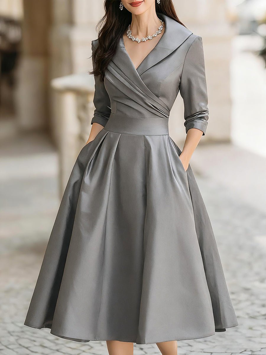 Women's Vintage A-Line Wrap Cocktail Party Dress Midi Pleated