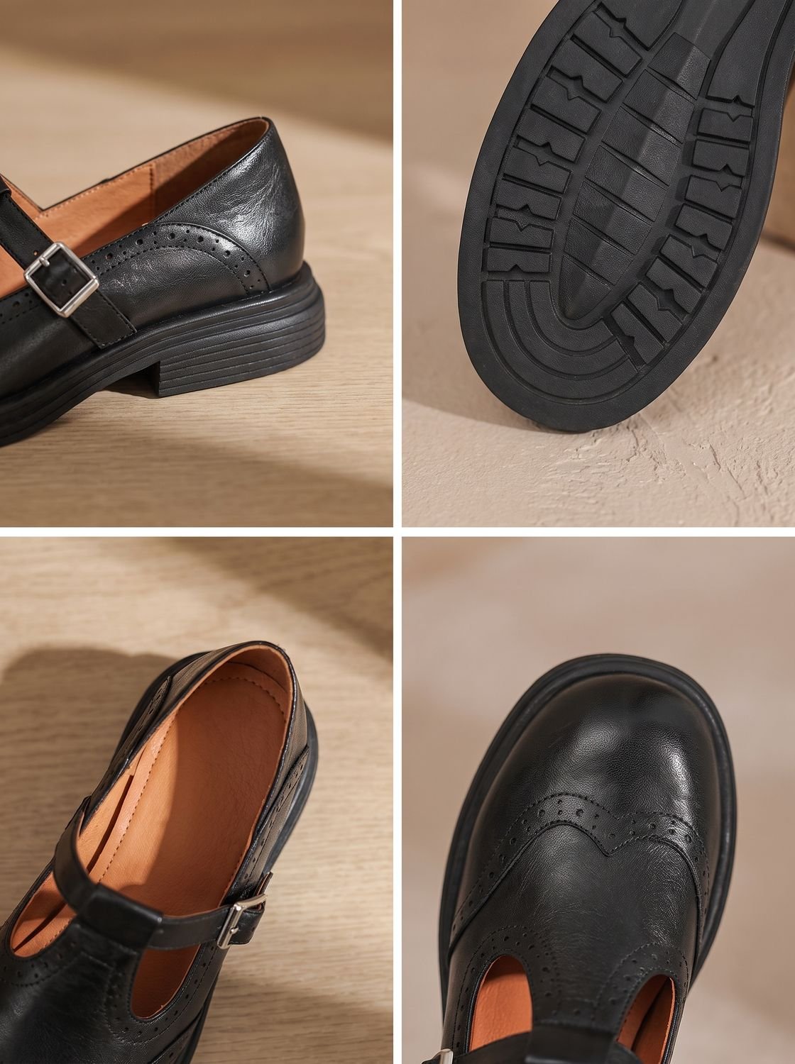 Women's Wingtip T-Bar Buckle Flats with Cushioned Footbed