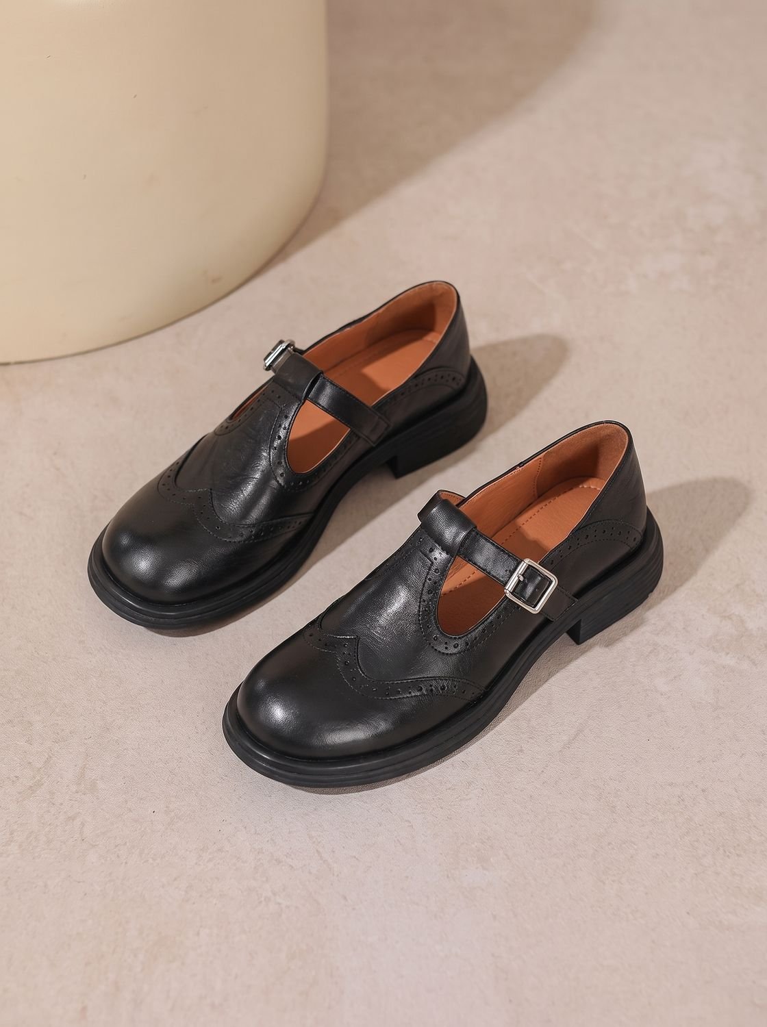 Women's Wingtip T-Bar Buckle Flats with Cushioned Footbed