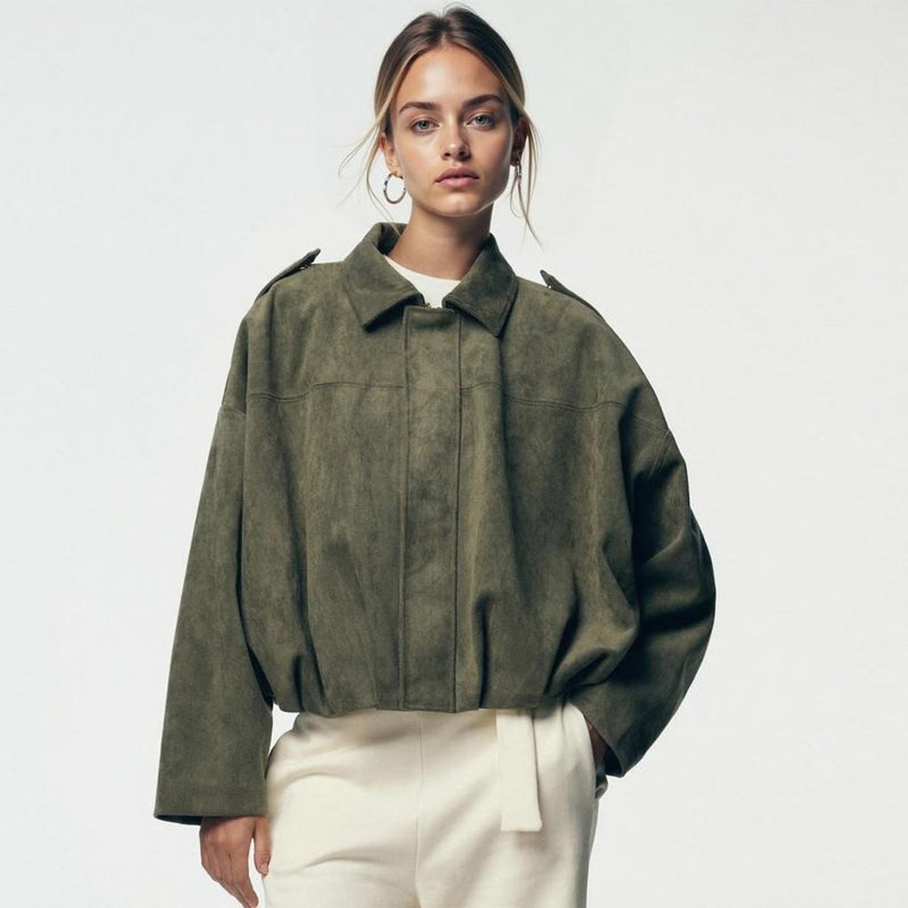 Women's Vintage-Inspired Oversized Faux Suede Bomber Jacket