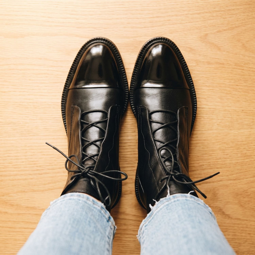 Women's Non-Slip Faux Leather Lace-Up Booties with Cap Toe