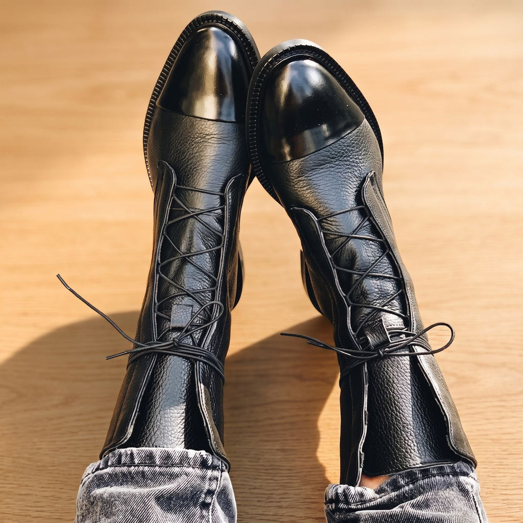 Women's Non-Slip Faux Leather Lace-Up Booties with Cap Toe
