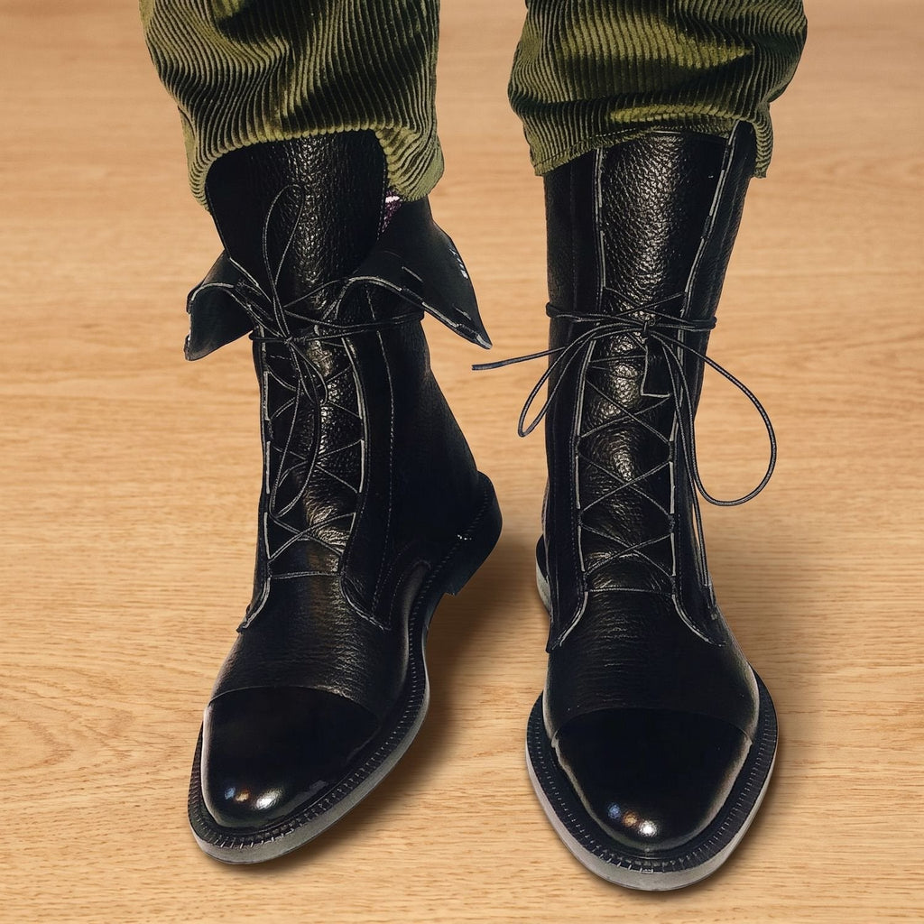 Women's Non-Slip Faux Leather Lace-Up Booties with Cap Toe