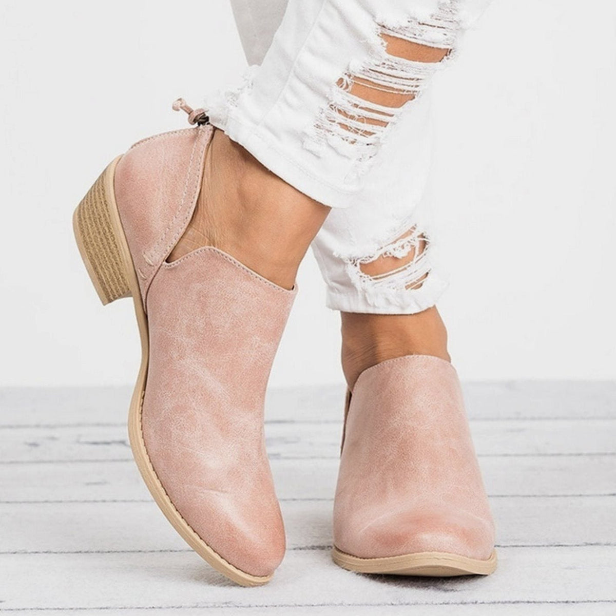 Women's Polished Stacked-Heel Stretch-Side Ankle Boots