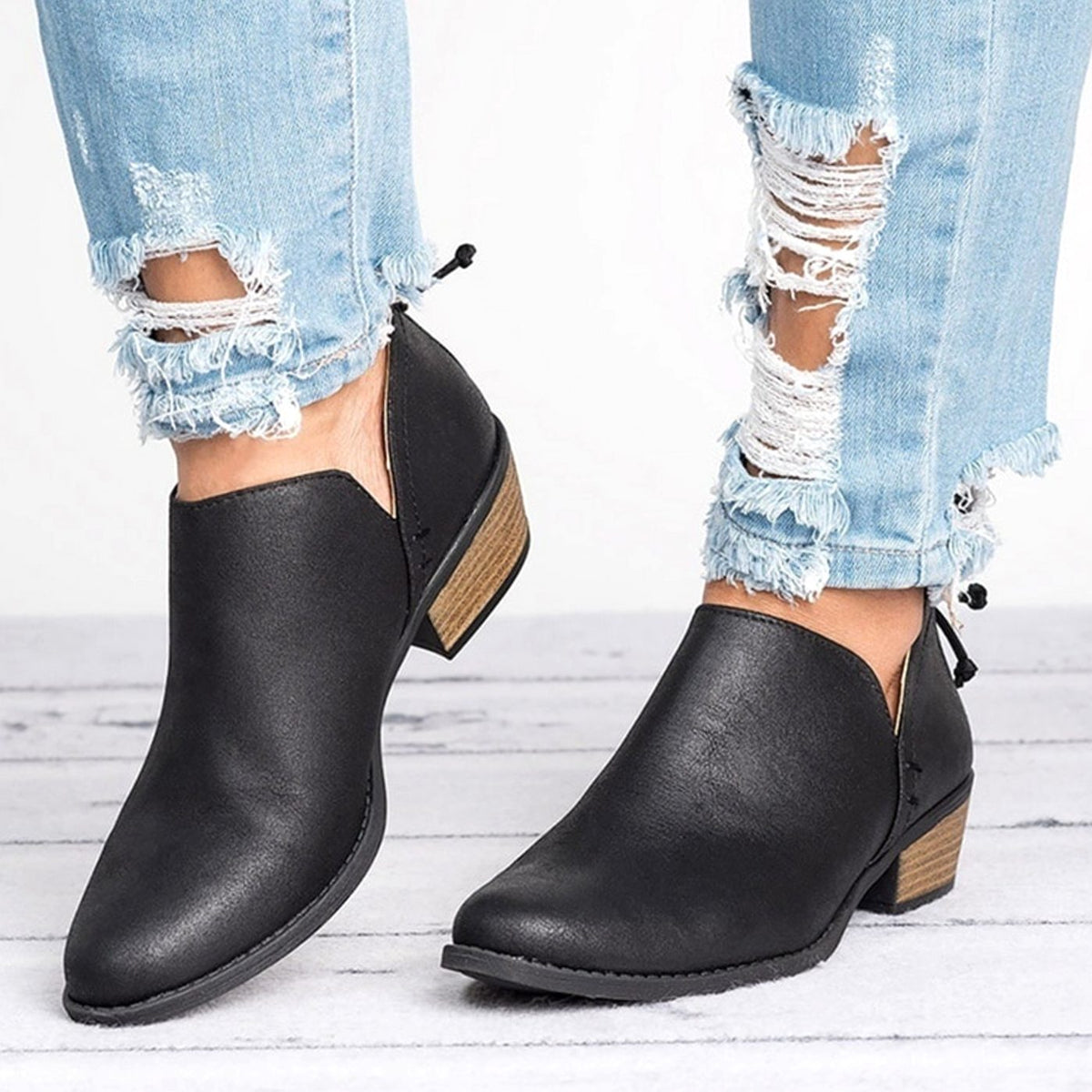 Women's Polished Stacked-Heel Stretch-Side Ankle Boots