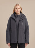 Women's Water-Repellent Straight Cut Jacket with Removable Hood - Black