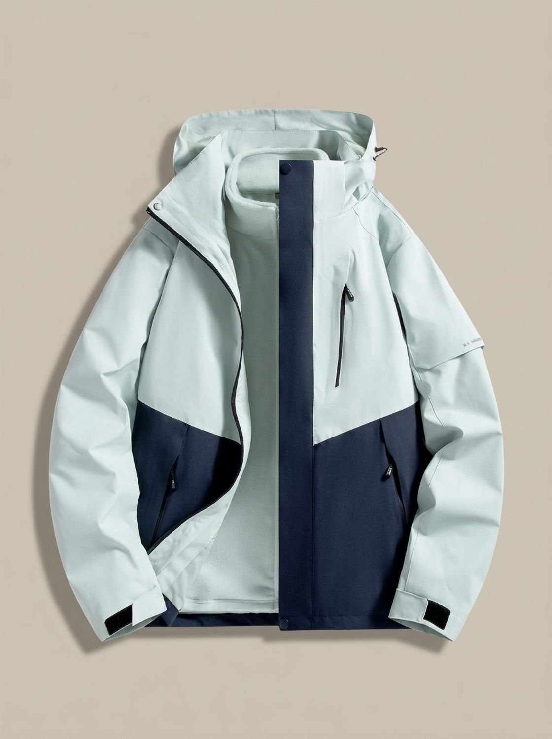 Women's Water-Repellent Straight Cut Jacket with Removable Hood - Navy Blue