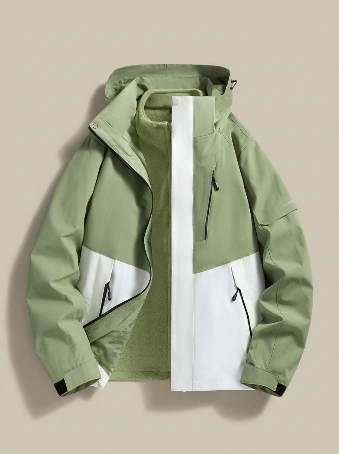 Women's Water-Repellent Straight Cut Jacket with Removable Hood - Green