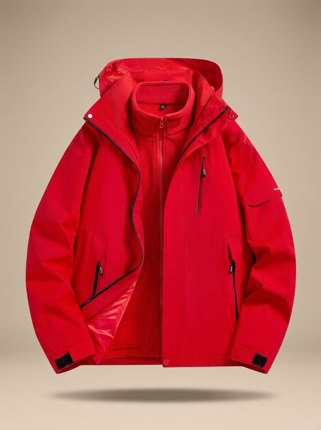 Women's Water-Repellent Straight Cut Jacket with Removable Hood - Red