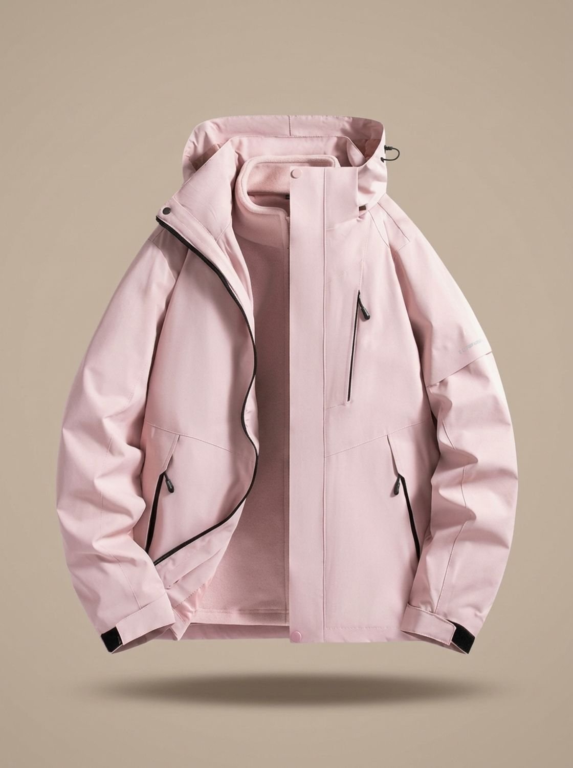 Women's Water-Repellent Straight Cut Jacket with Removable Hood - Pink