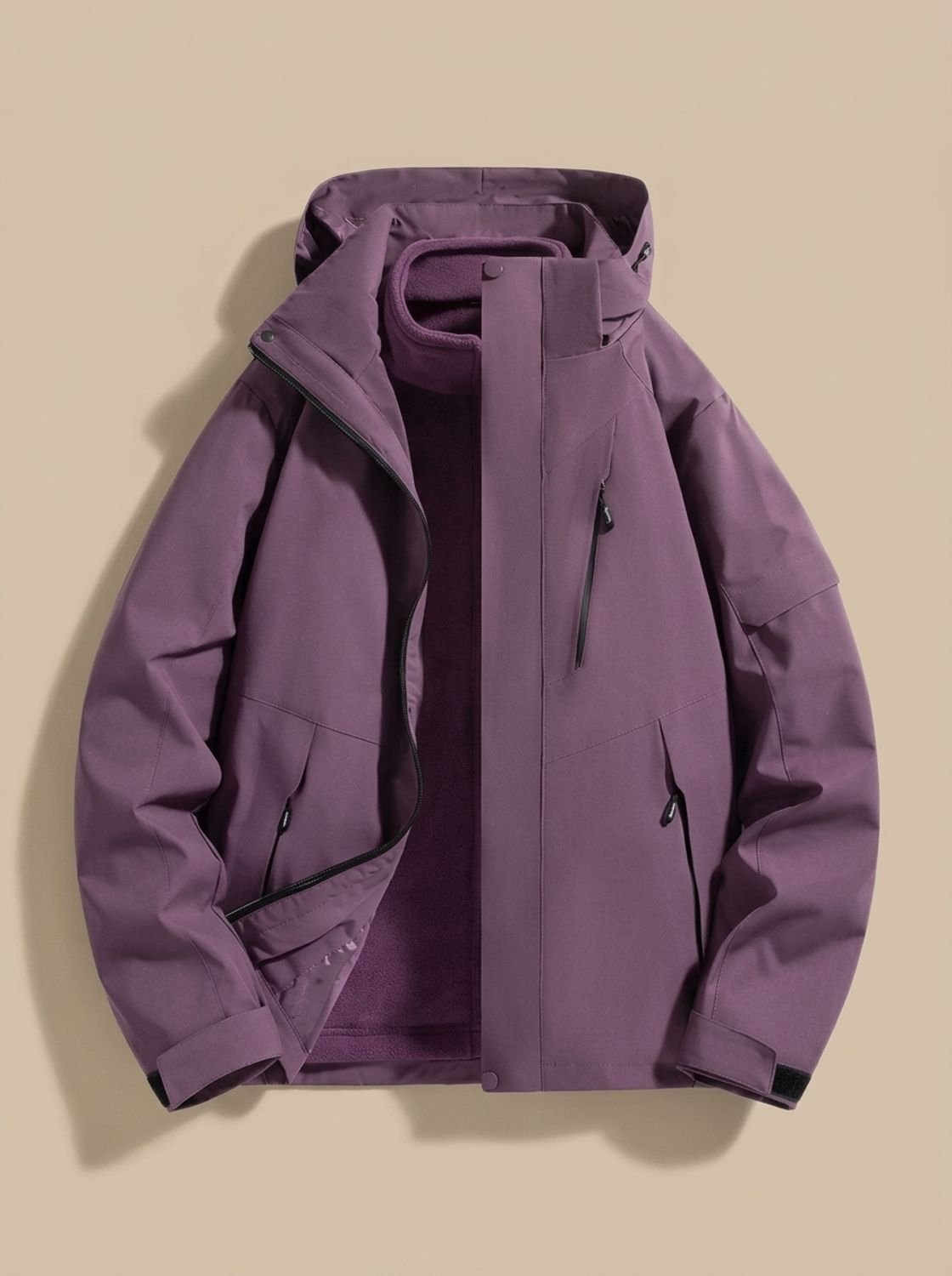 Women's Water-Repellent Straight Cut Jacket with Removable Hood - Purple