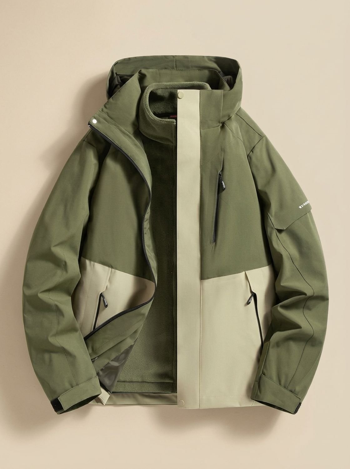 Women's Water-Repellent Straight Cut Jacket with Removable Hood - Dark Green
