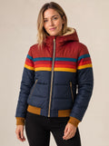 Women's Rainbow Stripe Waterproof Hooded Winter Puffer - Navy