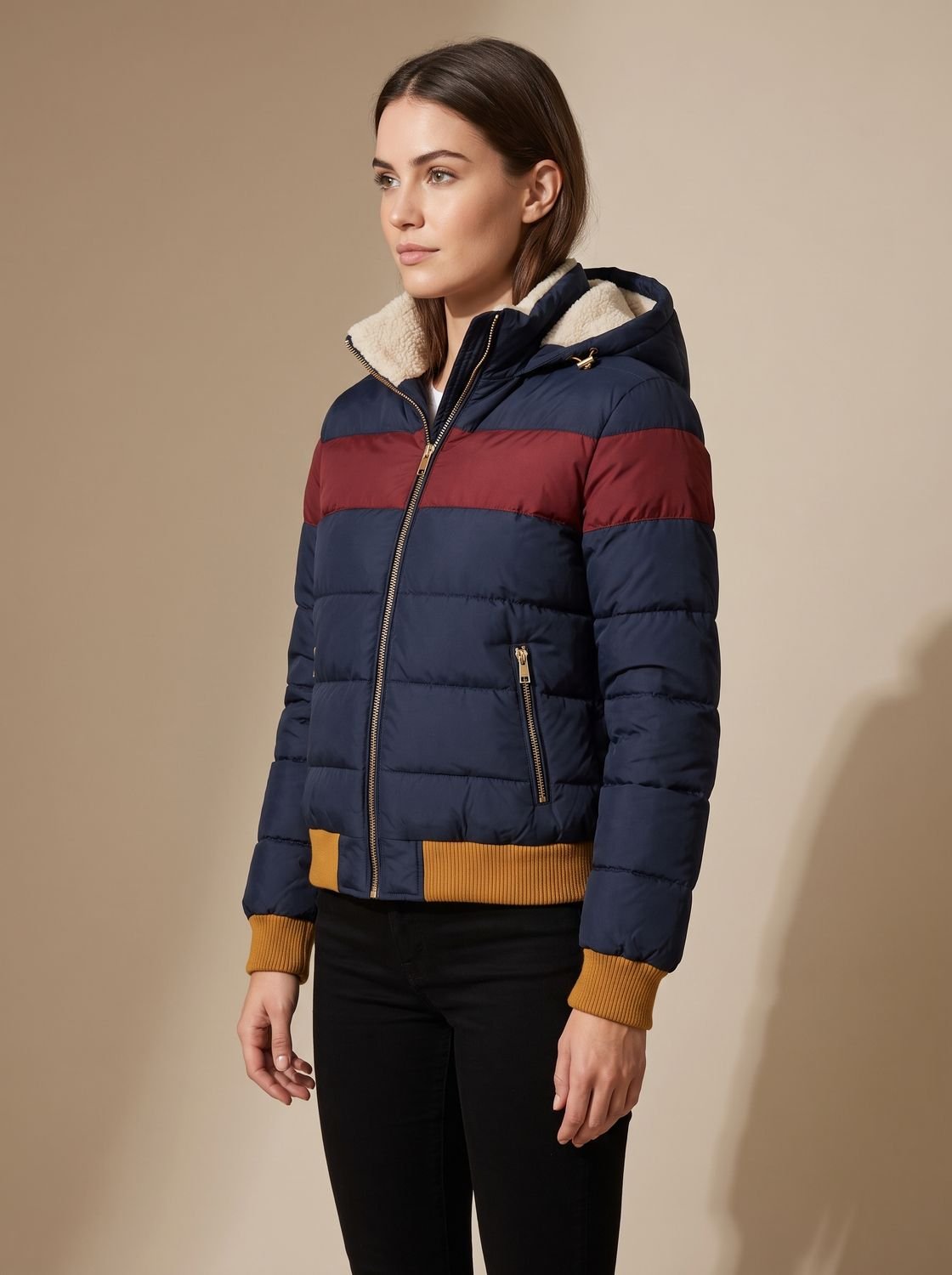 Women's Rainbow Stripe Waterproof Hooded Winter Puffer