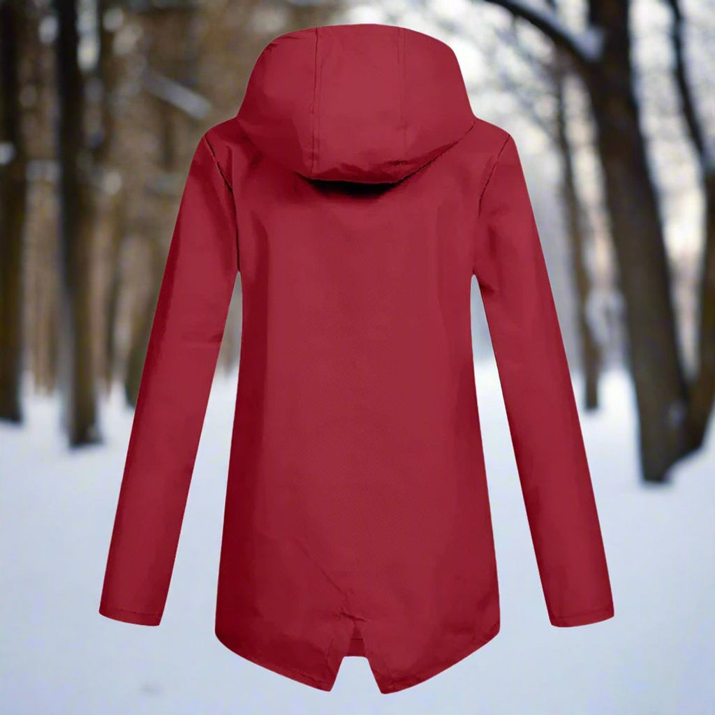 Women's Waterproof Hooded Rain Jacket Zip-Up Longline
